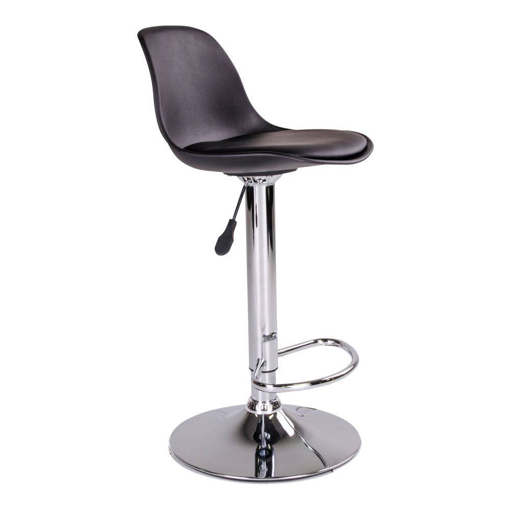 Scaun de bar, PU piele, negru, picioare cromate