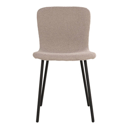 scaun de dining, material bouclé, bej, picioare negre