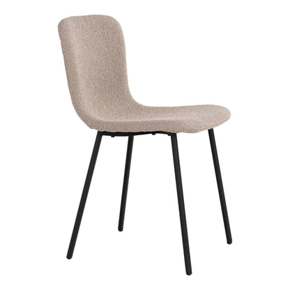 scaun de dining, material bouclé, bej, picioare negre
