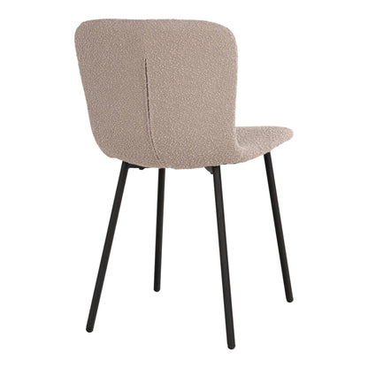 scaun de dining, material bouclé, bej, picioare negre