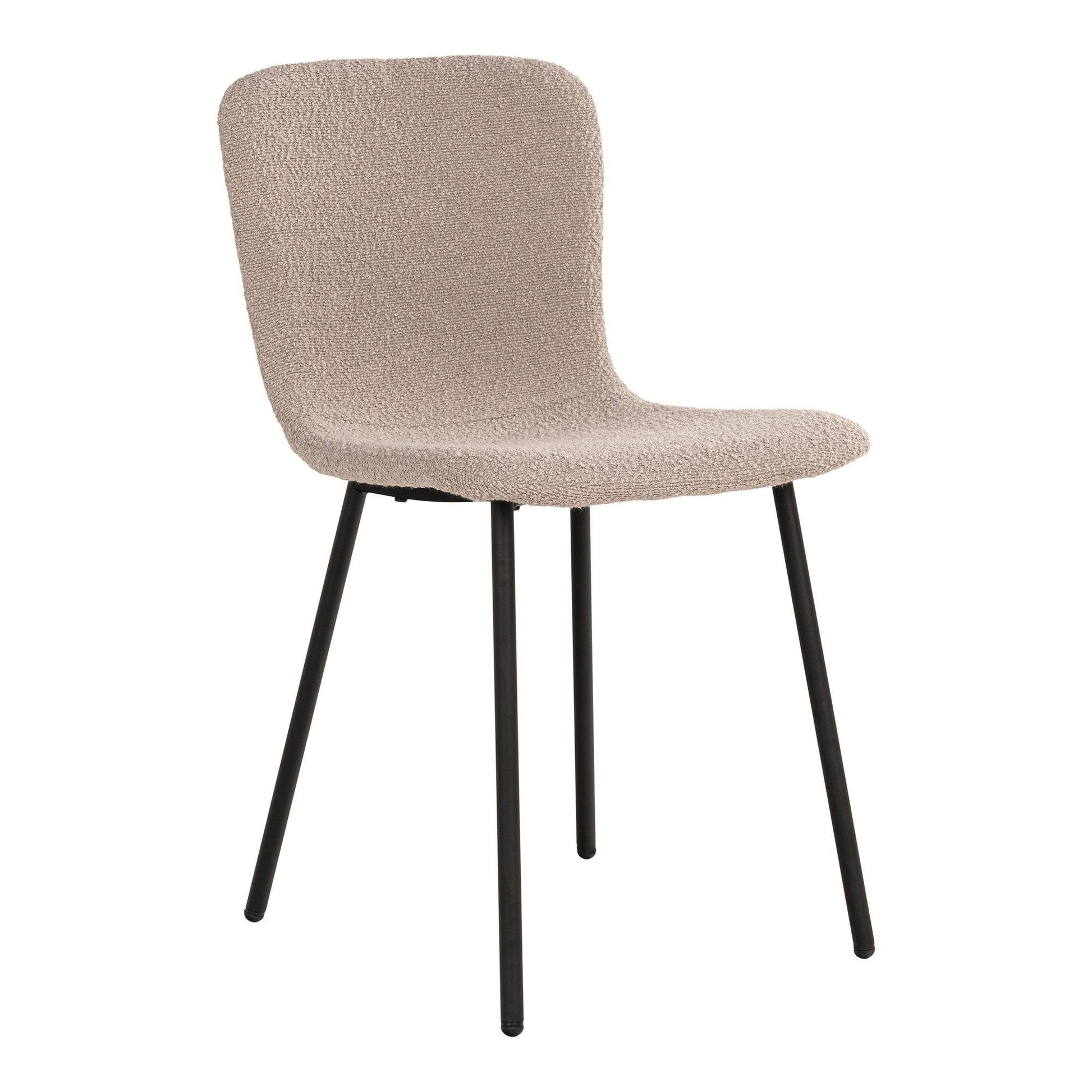 scaun de dining, material bouclé, bej, picioare negre