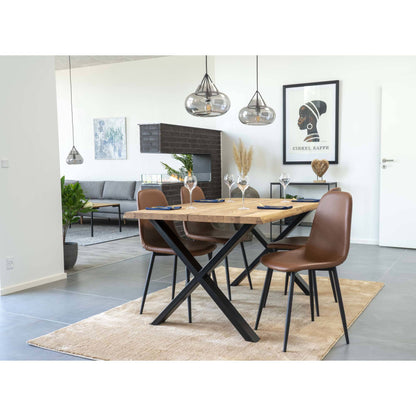 scaun de dining, piele PU, vintage maro deschis, picioare negre - living bej