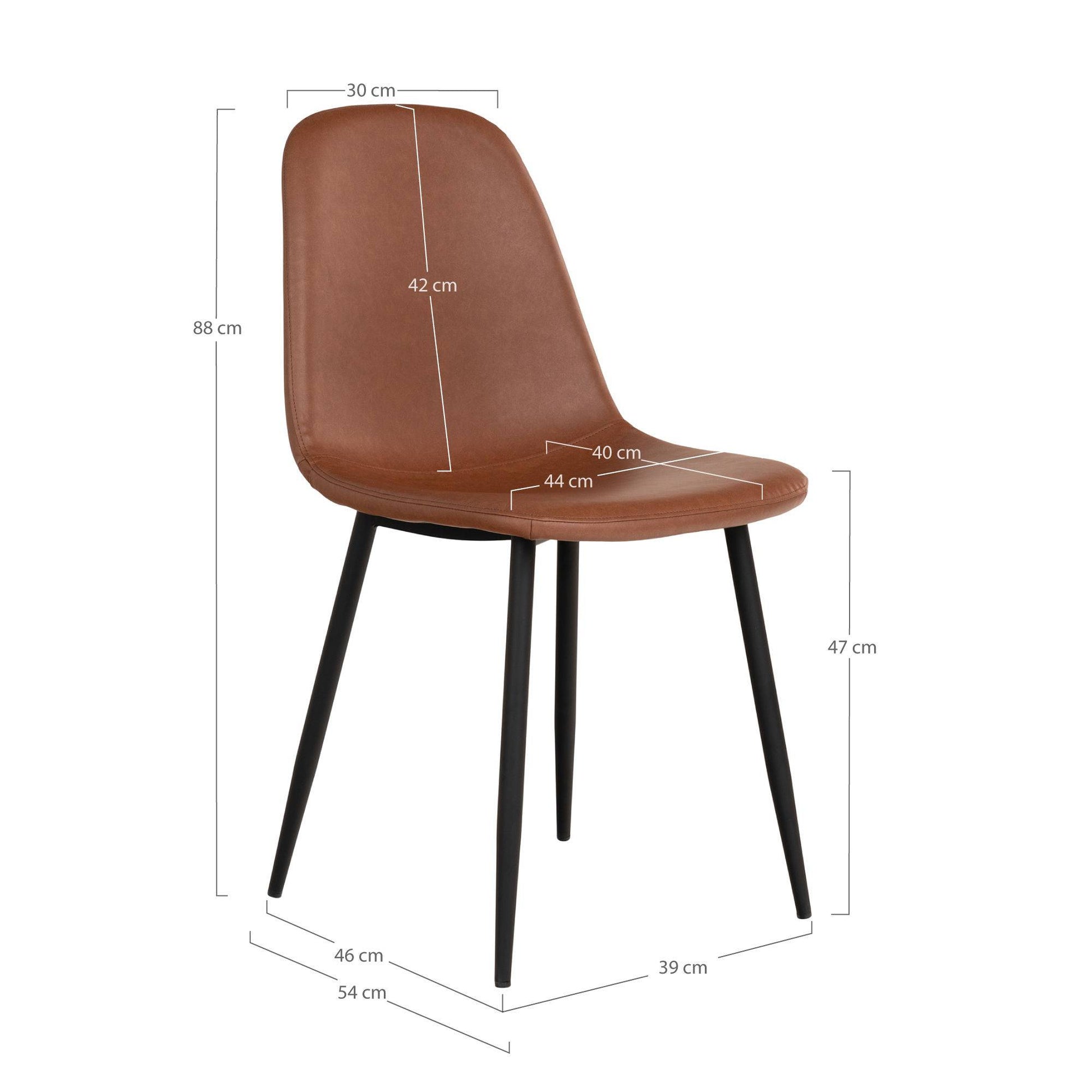 scaun de dining, piele PU, vintage maro deschis, picioare negre