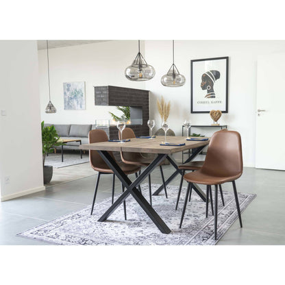 scaun de dining, piele PU, vintage maro deschis, picioare negre - living bej