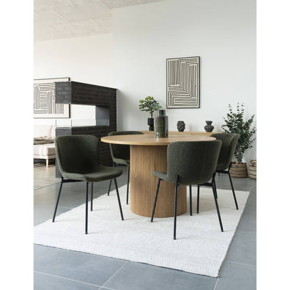Scaun de dining, material bouclé, verde inchis, picioare negre - living modern