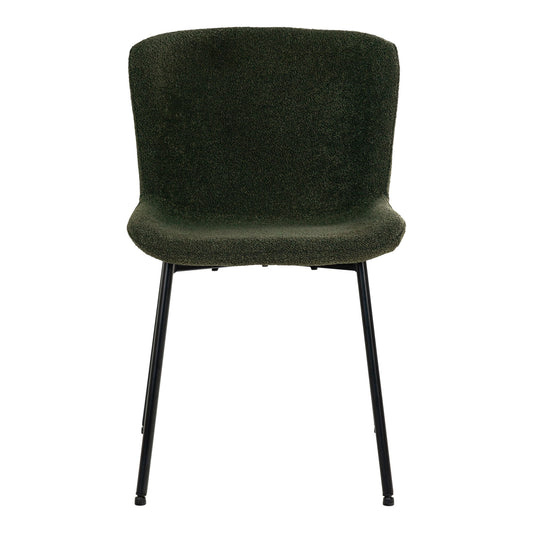 Scaun de dining, material bouclé, verde inchis, picioare negre