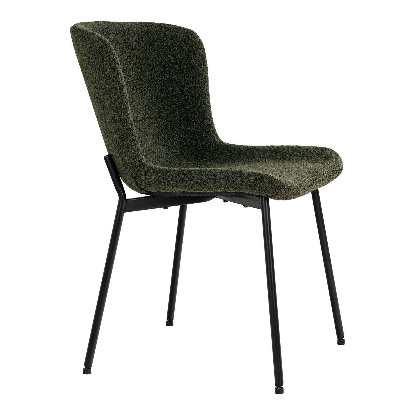 Scaun de dining, material bouclé, verde inchis, picioare negre