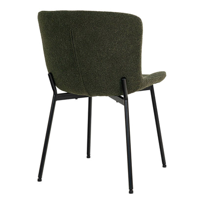 Scaun de dining, material bouclé, verde inchis, picioare negre