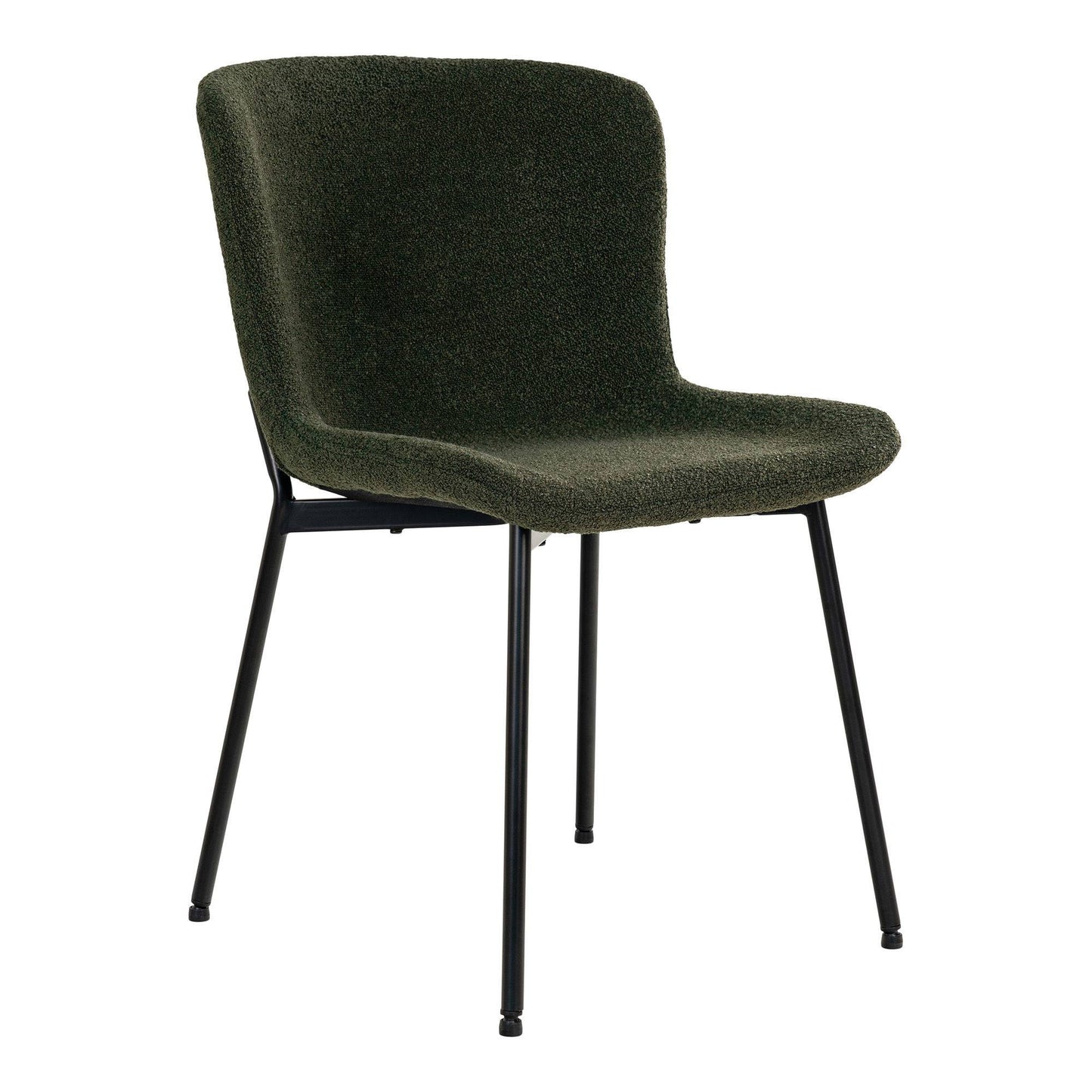 Scaun de dining, material bouclé, verde inchis, picioare negre