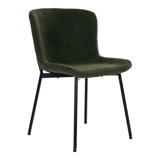 Scaun de dining, material bouclé, verde inchis, picioare negre