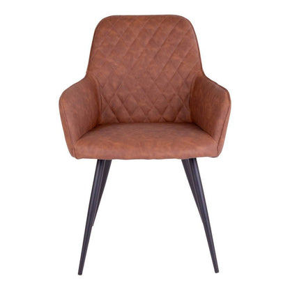 Scaun de dining din piele PU, maro vintage, cu picioare negre