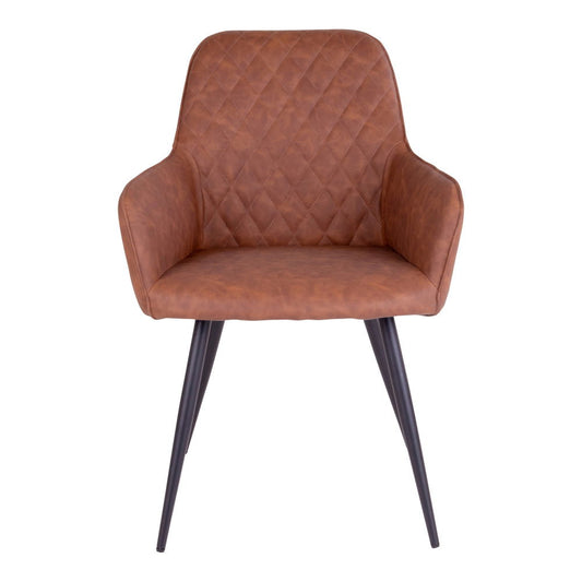 Scaun de dining din piele PU, maro vintage, cu picioare negre