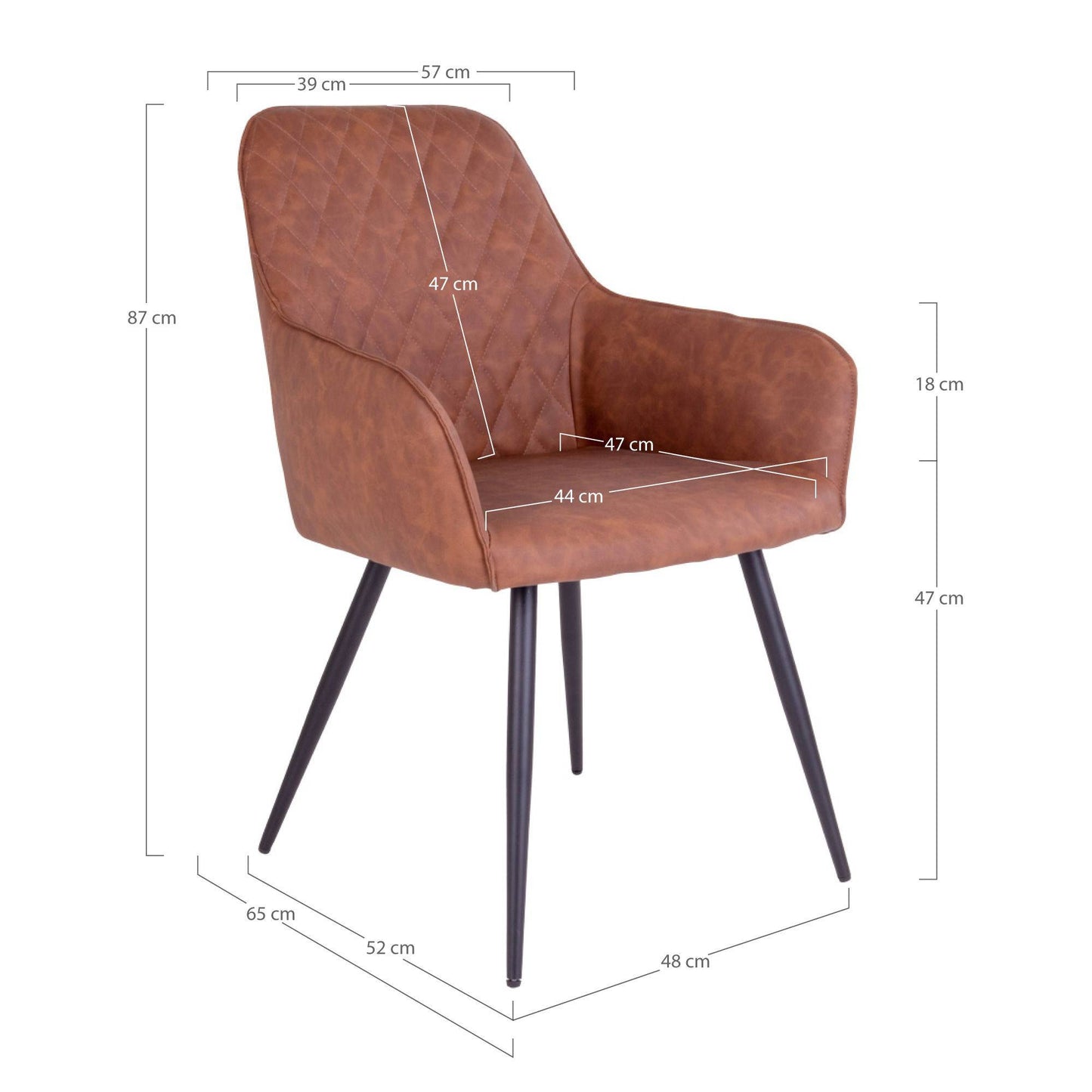 Scaun de dining din piele PU, maro vintage, cu picioare negre, in living scandinav modern