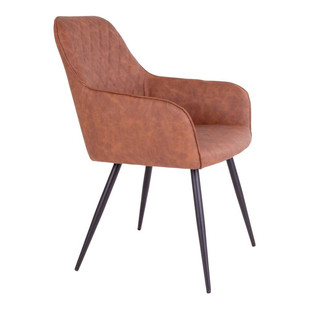 Scaun de dining din piele PU, maro vintage, cu picioare negre