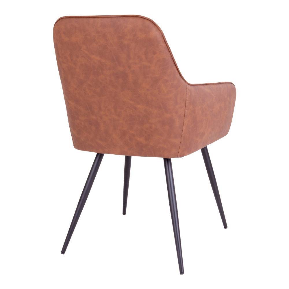 Scaun de dining din piele PU, maro vintage, cu picioare negre