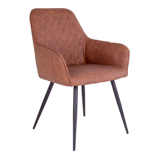 Scaun de dining din piele PU, maro vintage, cu picioare negre