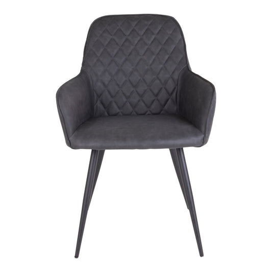 Scaun de dining, piele PU, gri inchis, picioare negre