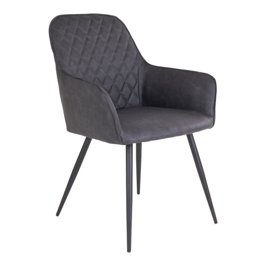 Scaun de dining, piele PU, gri inchis, picioare negre