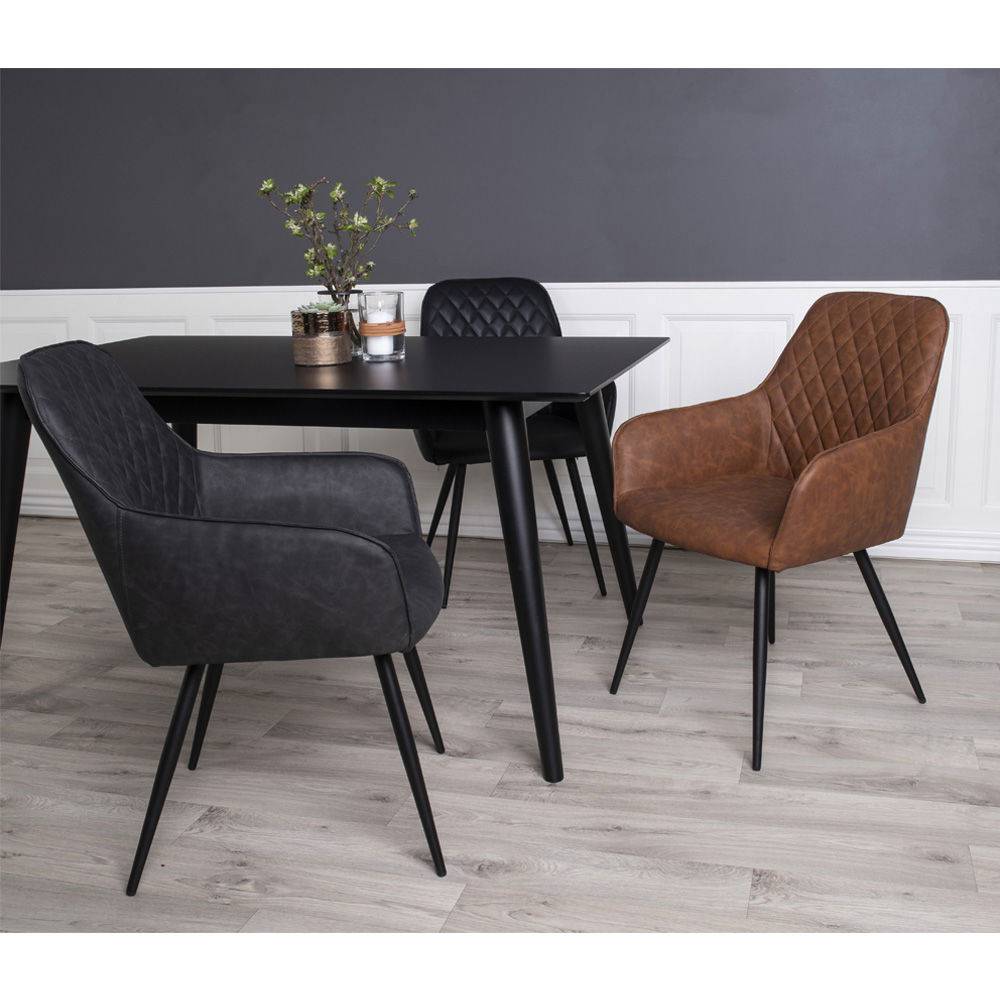 Scaun de dining, piele PU, negru, picioare negre, in living scandinav modern