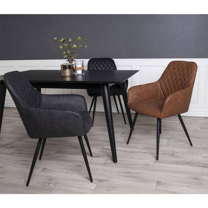 Scaun de dining, piele PU, negru, picioare negre, in living scandinav modern