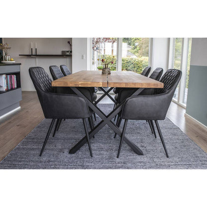 Scaun de dining, piele PU, negru, picioare negre, in living scandinav modern