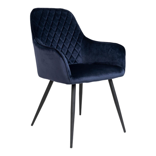Scaun de dining din catifea, albastru, picioare negre