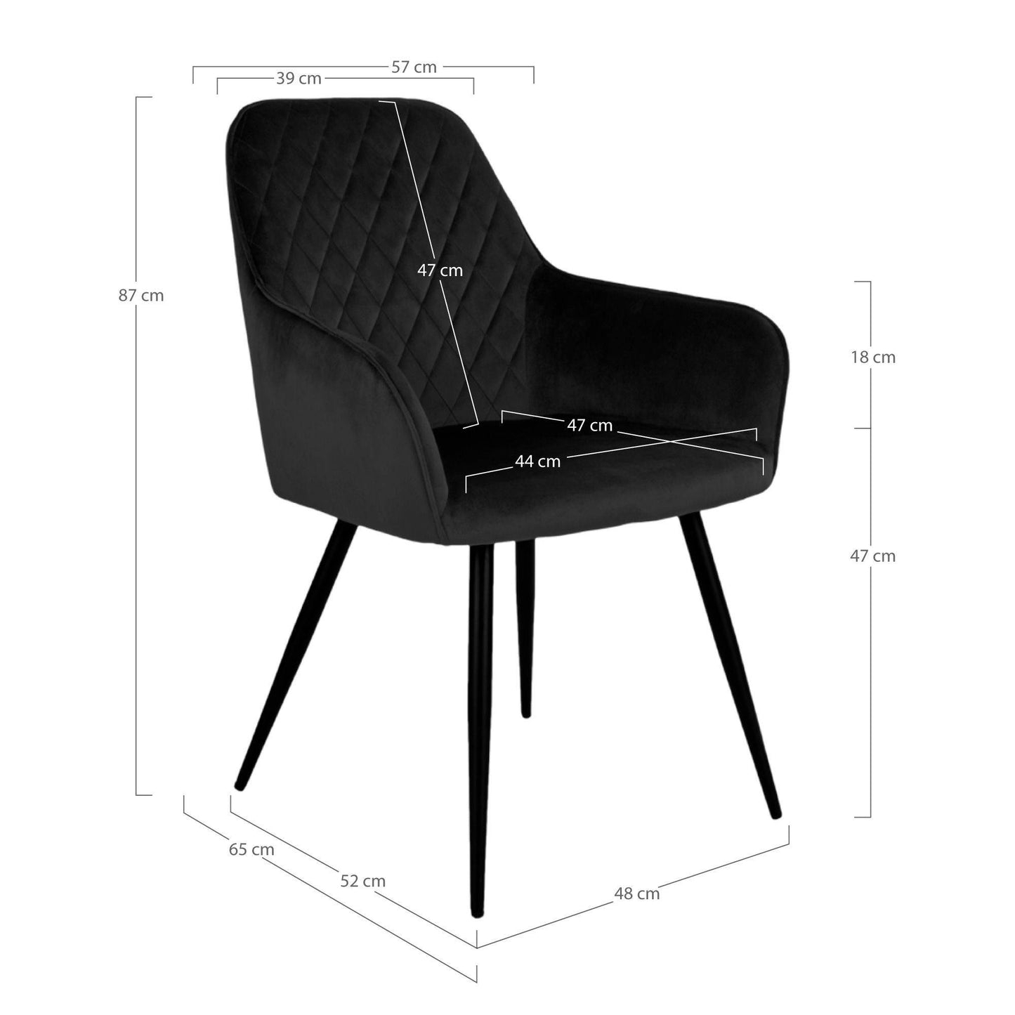 Scaun de dining din catifea, negru, picioare negre