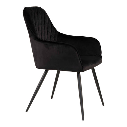 Scaun de dining din catifea, negru, picioare negre