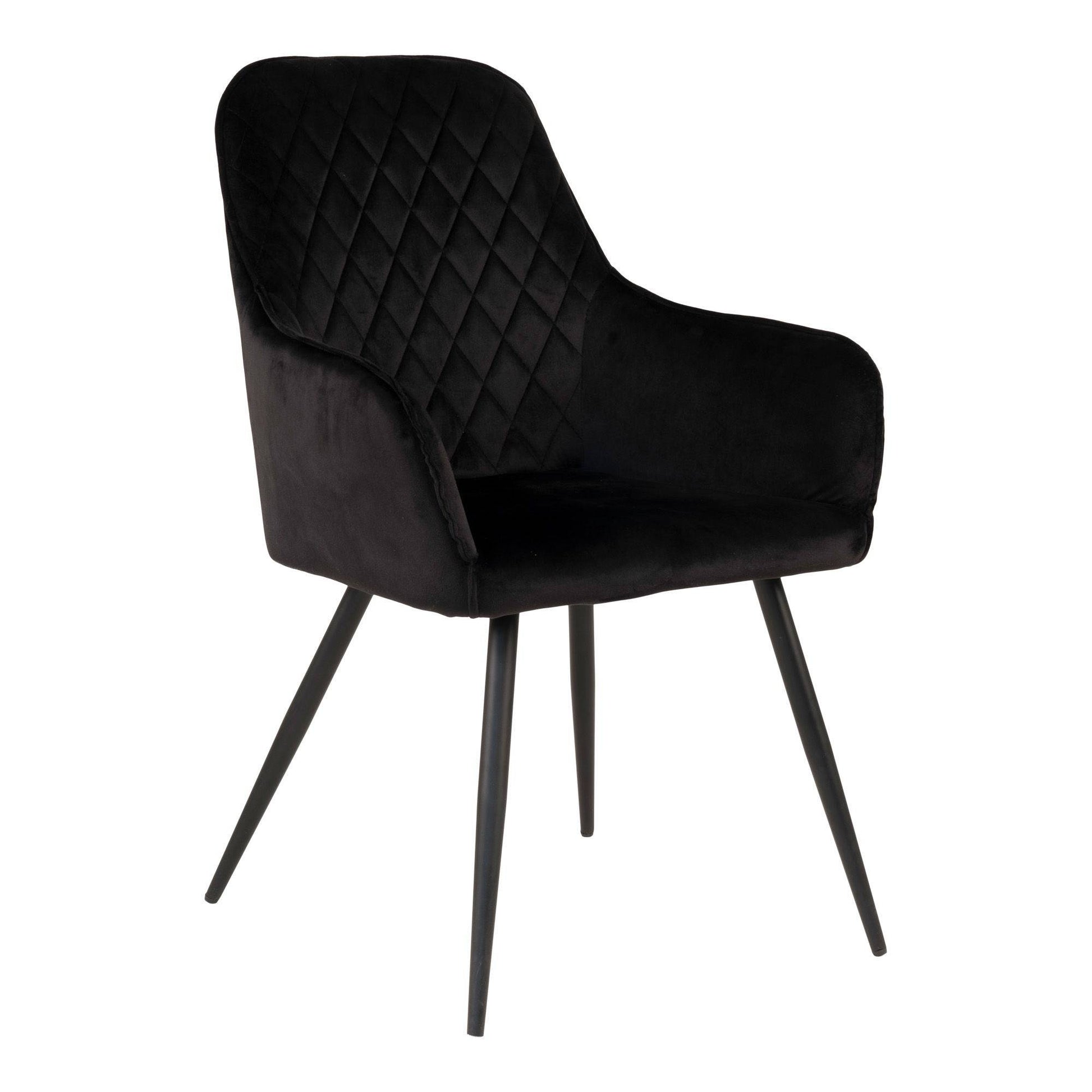 Scaun de dining din catifea, negru, picioare negre