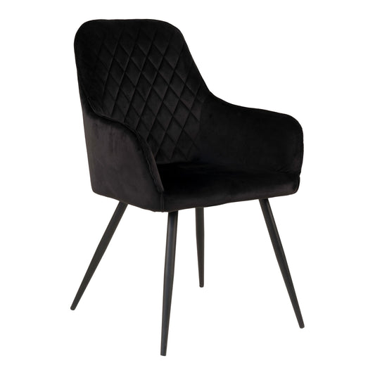 Scaun de dining din catifea, negru, picioare negre