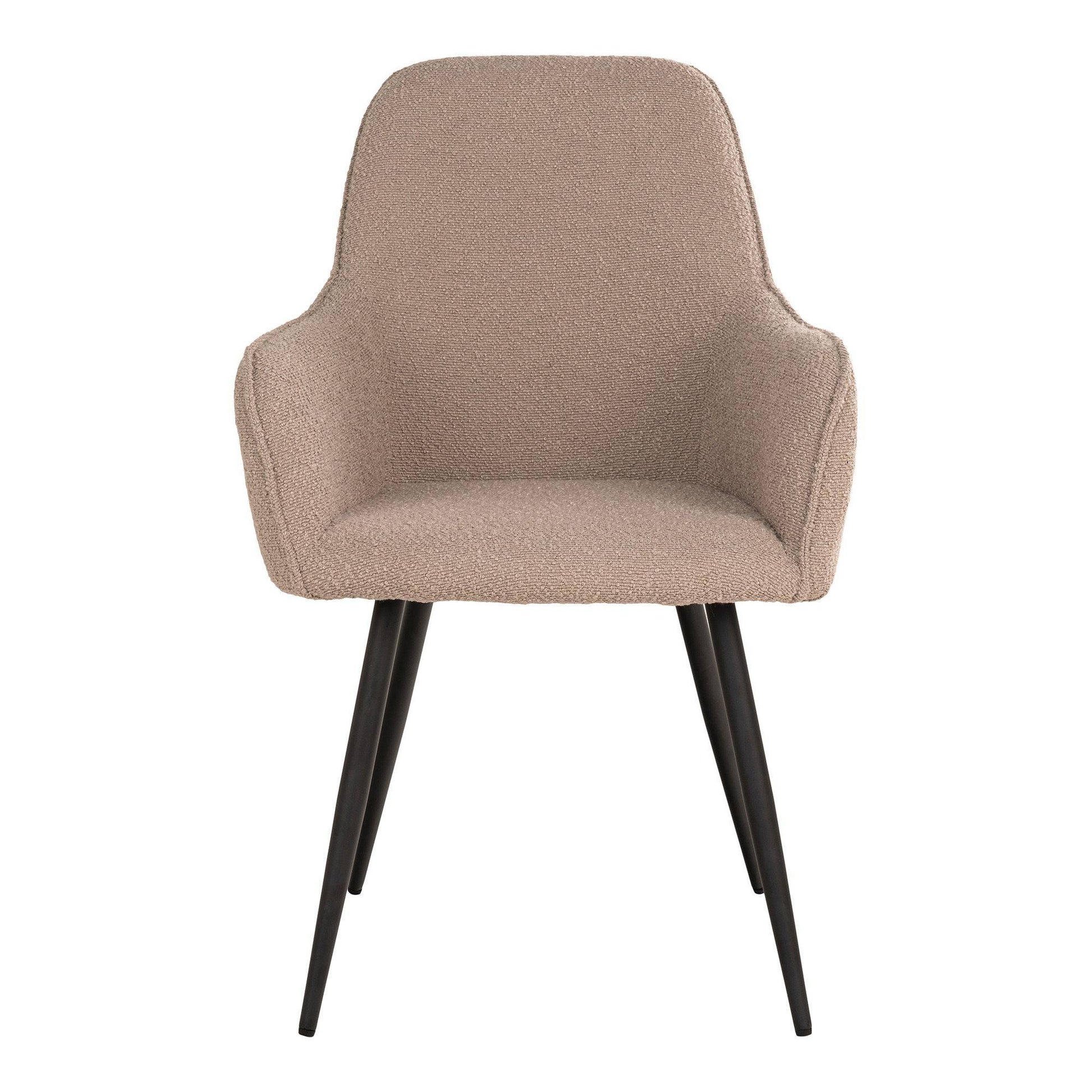 Scaun de dining, material bouclé, bej, picioare negre