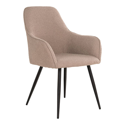 Scaun de dining, material bouclé, bej, picioare negre