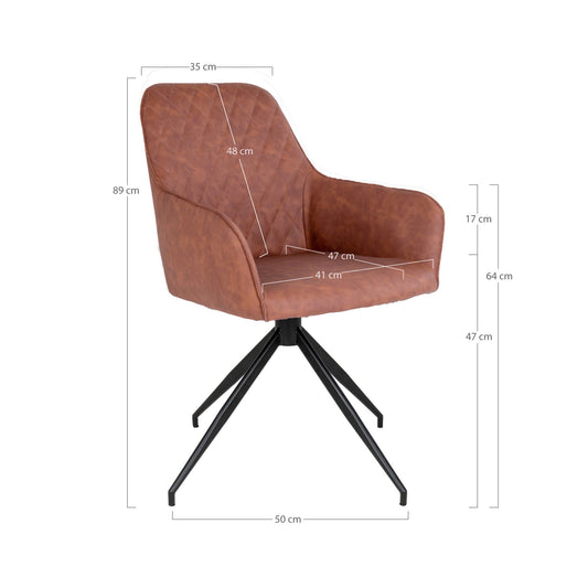 Scaun de dining rotativ, piele PU, maro vintage, picioare negre