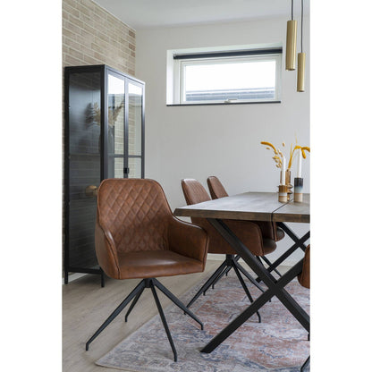 Scaun de dining rotativ, piele PU, maro vintage, picioare negre in living scandinav modern