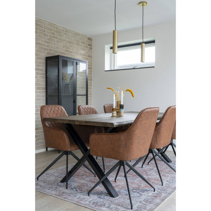 Scaun de dining rotativ, piele PU, maro vintage, picioare negre in living scandinav modern