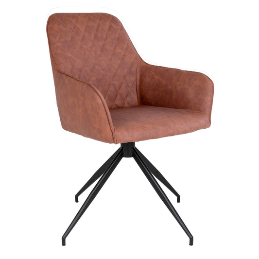 Scaun de dining rotativ, piele PU, maro vintage, picioare negre