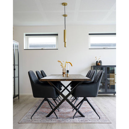  Scaun de dining rotativ, piele PU, negru, picioare negre, in living scandinav modern