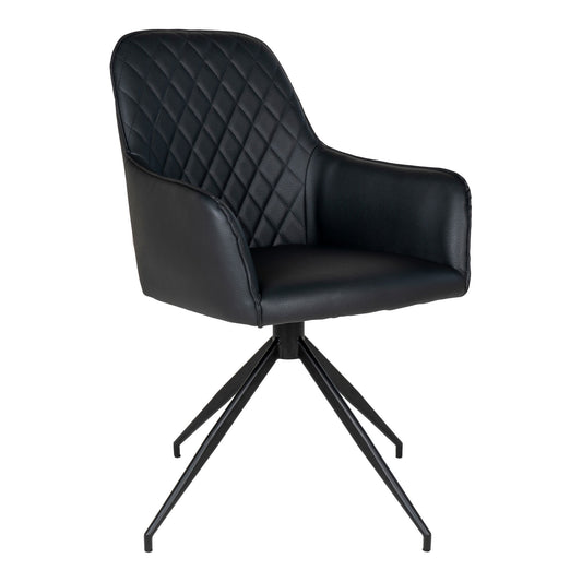  Scaun de dining rotativ, piele PU, negru, picioare negre