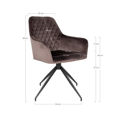  Scaun de dining rotativ din catifea, bej-gri, picioare negre