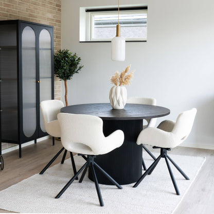 Scaun de dining rotativ, material bouclé, alb inchis, in living scandinav modern