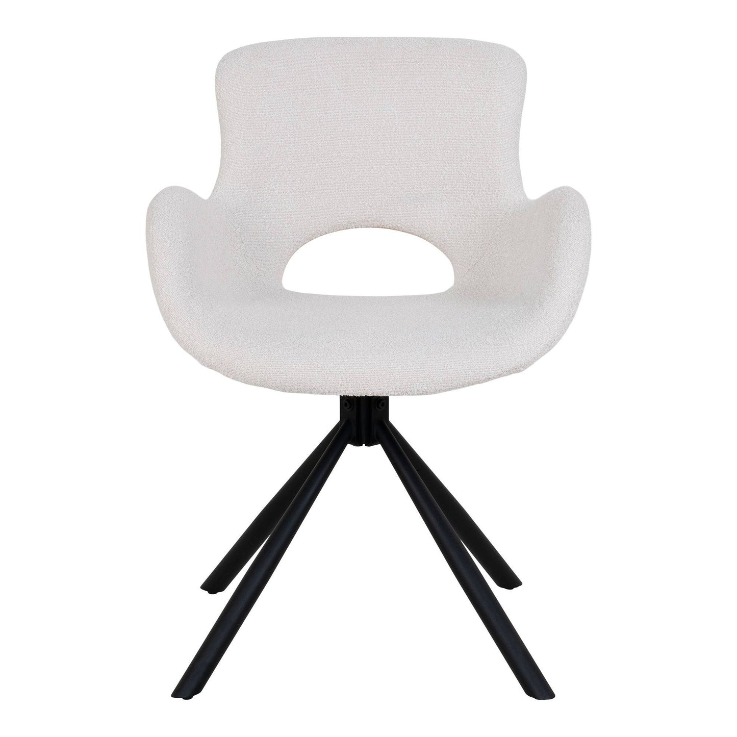 Scaun de dining rotativ, material bouclé, alb inchis