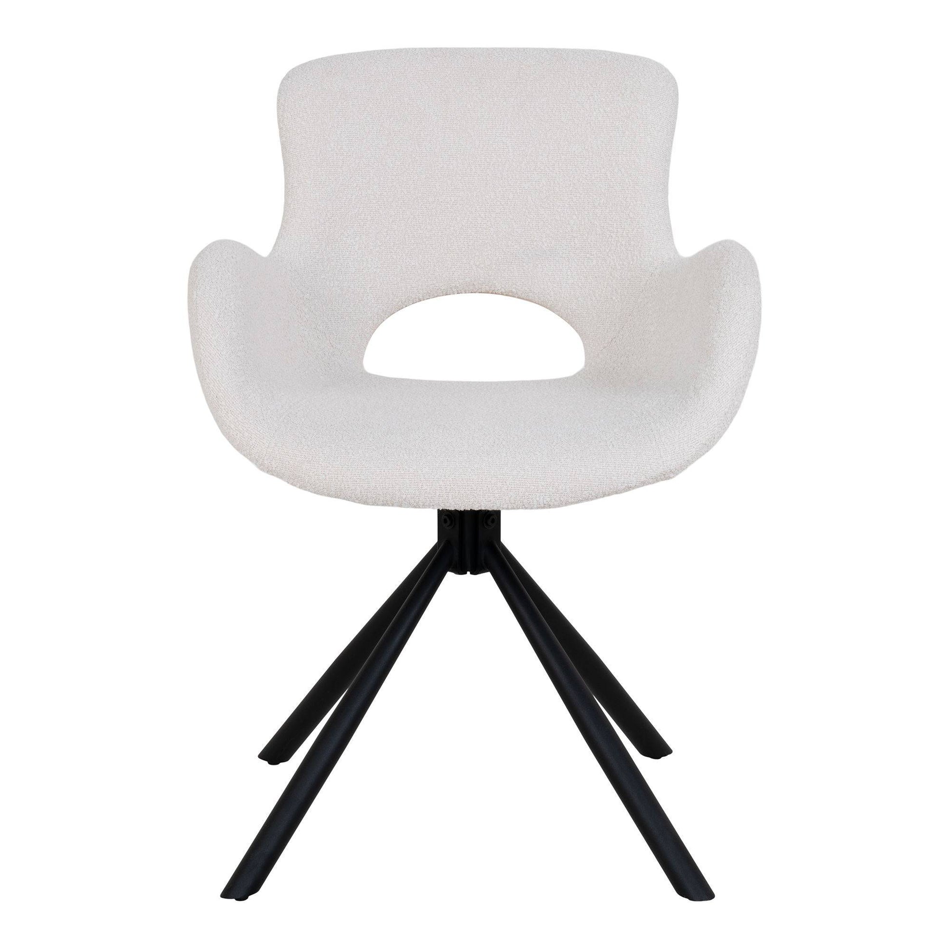 Scaun de dining rotativ, material bouclé, alb inchis
