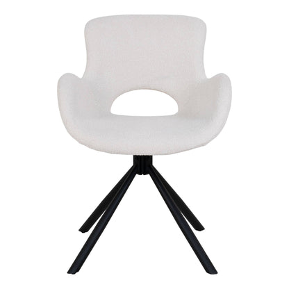 Scaun de dining rotativ, material bouclé, alb inchis