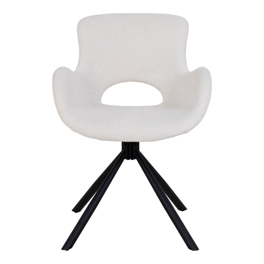 Scaun de dining rotativ, material bouclé, alb inchis