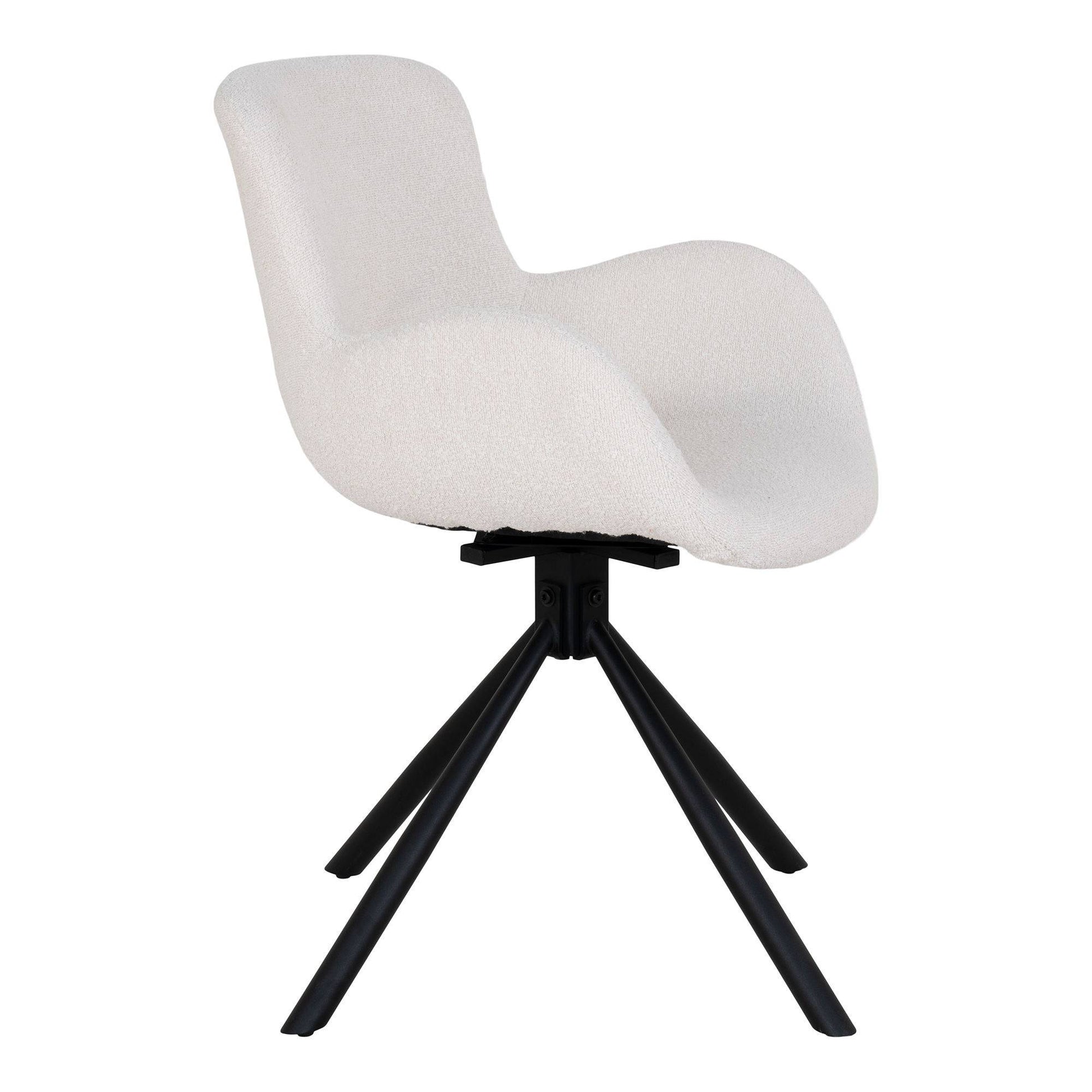 Scaun de dining rotativ, material bouclé, alb inchis