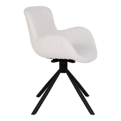 Scaun de dining rotativ, material bouclé, alb inchis