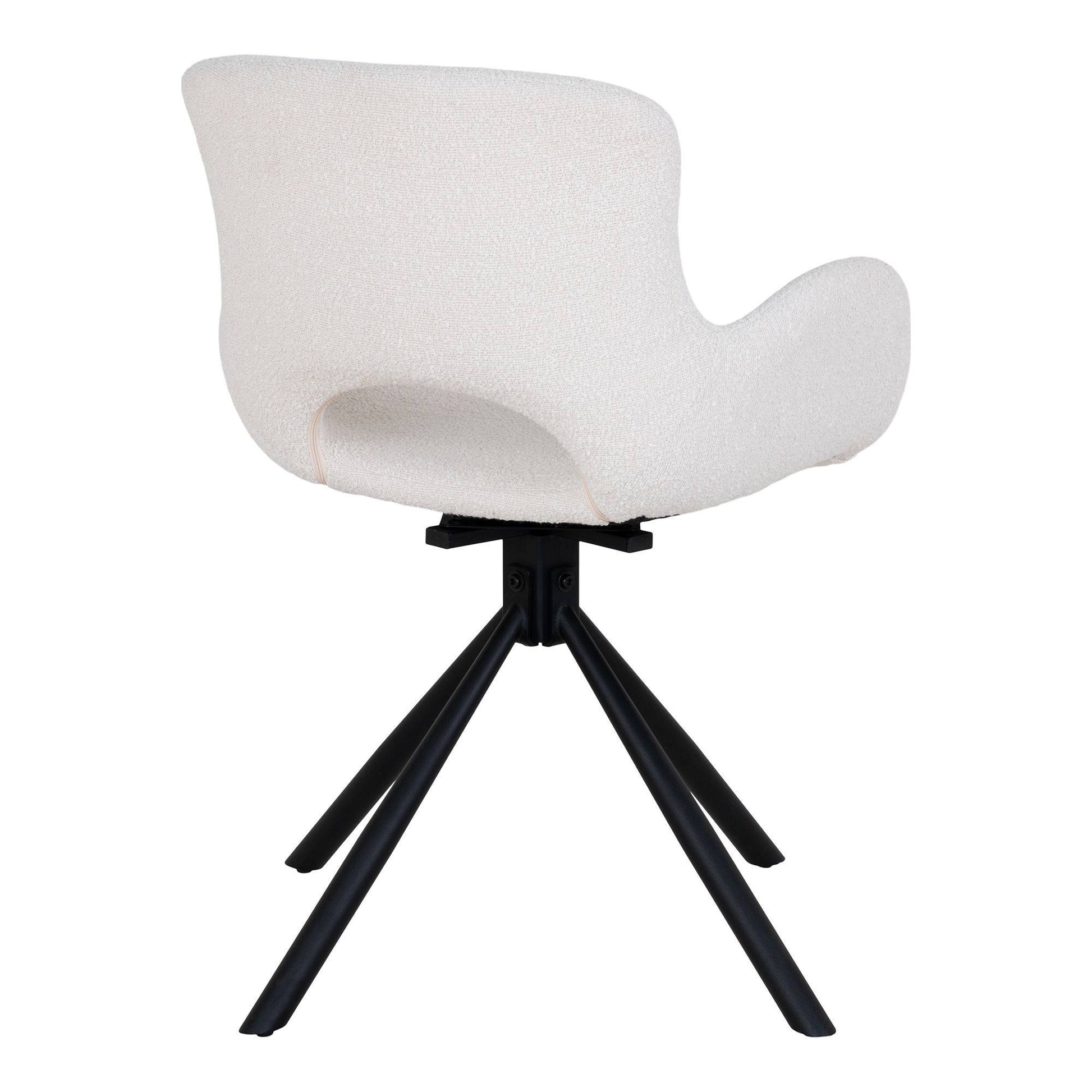 Scaun de dining rotativ, material bouclé, alb inchis