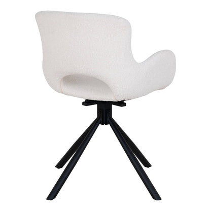 Scaun de dining rotativ, material bouclé, alb inchis