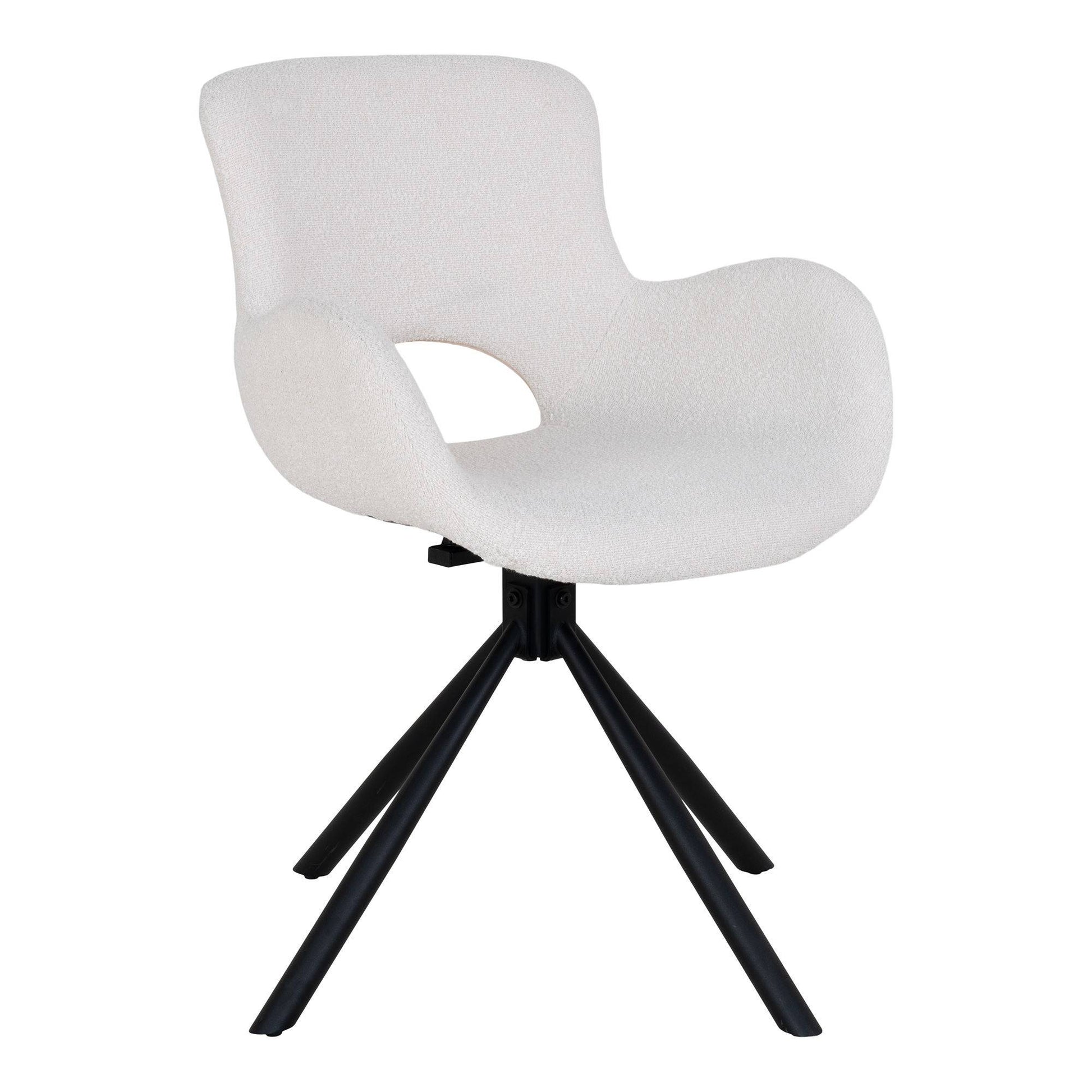 Scaun de dining rotativ, material bouclé, alb inchis