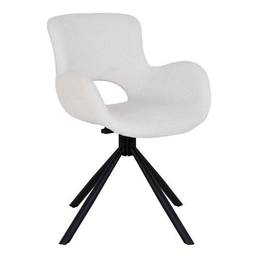 Scaun de dining rotativ, material bouclé, alb inchis